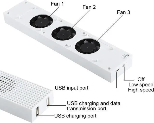 Alt view image 4 of 7 - DOBE Game Console Cooling Fans with Dual USB Ports & Low/High Speed Switch for XBOX One S Console
