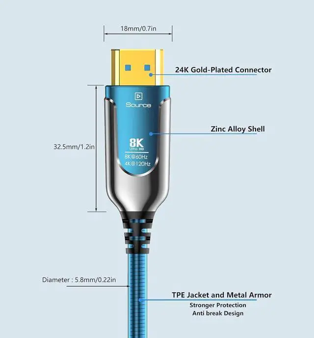 Alt view image 2 of 7 - 50Ft Fiber Optic HDMI Cables 8K 48Gbps, [UPGATED] Metal Armor Jacket, Ultra High Speed HDMI 2.1 Cable, 8K@60Hz 4K@120Hz, Compatible for Playstation 5 PC HDTV, Male-to-Male 50 ft. Red 50 ft.