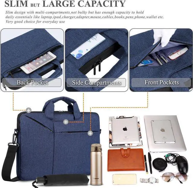 Alt view image 5 of 7 - 13 - 14 inch Waterproof Laptop Shoulder Messenger Bag Case Sleeve for 13 Inch 14 Inch Laptop Macbook Pro Case Laptop Briefcase,Blue