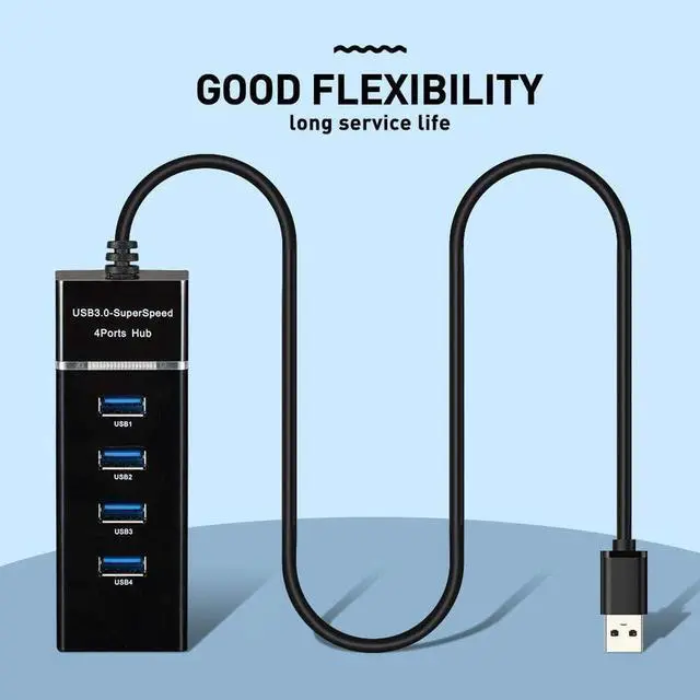 Alt view image 4 of 7 - 4 Port USB Hub Adapter - High Speed USB 3.0 Hub Multiport Adapter with LED Indicator for Keyboard &Mouse / Printer / USB Fan &Lamp / Portable Storage Device, Flash Drives, Portable USB Hub