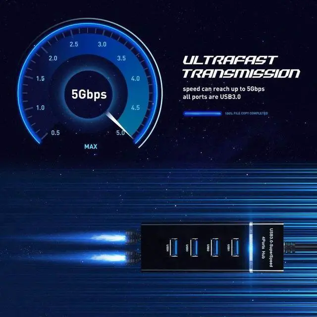 Alt view image 7 of 7 - 4 Port USB Hub Adapter - High Speed USB 3.0 Hub Multiport Adapter with LED Indicator for Keyboard &Mouse / Printer / USB Fan &Lamp / Portable Storage Device, Flash Drives, Portable USB Hub
