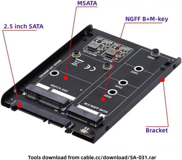 Alt view image 4 of 7 - Aomoproing Dual MSATA NGFF B+M SSD Card JBOD Raid0 Span Bridge to 2.5inch SATA Combo HDD Disk Drive Enclosure