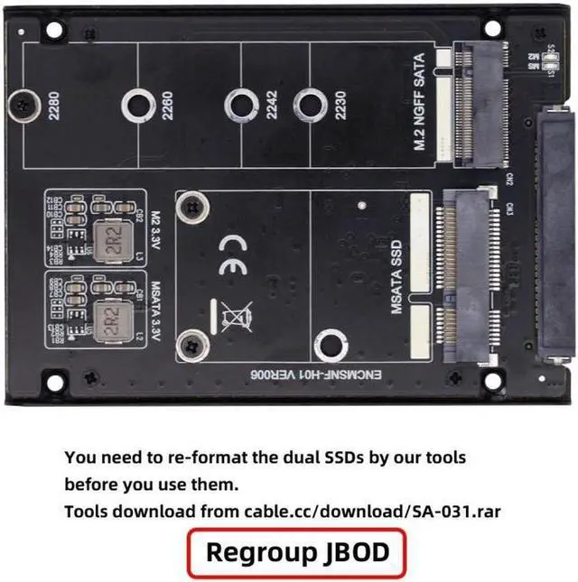 Alt view image 6 of 7 - Aomoproing Dual MSATA NGFF B+M SSD Card JBOD Raid0 Span Bridge to 2.5inch SATA Combo HDD Disk Drive Enclosure