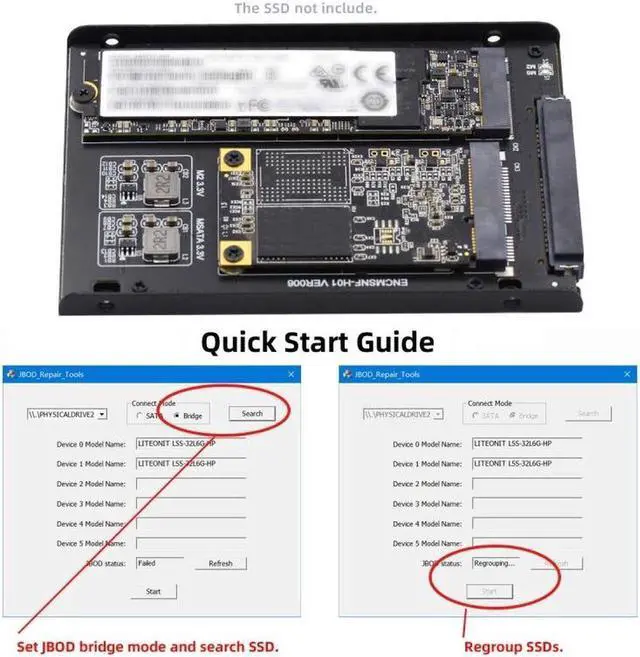 Alt view image 5 of 7 - Aomoproing Dual MSATA NGFF B+M SSD Card JBOD Raid0 Span Bridge to 2.5inch SATA Combo HDD Disk Drive Enclosure