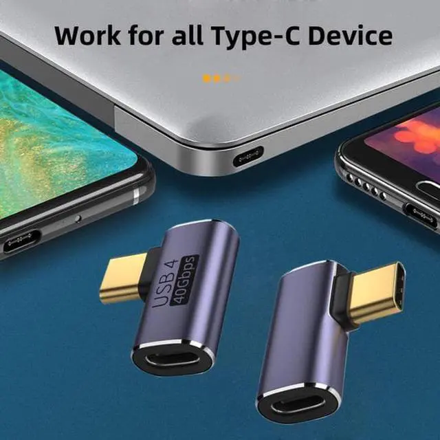 Alt view image 5 of 7 - Aomoproing 40Gbps USB4 Type C Male to Female 90 Degree Left Right Angled 100W Power Data 8K Video Adapter for Laptop Phone