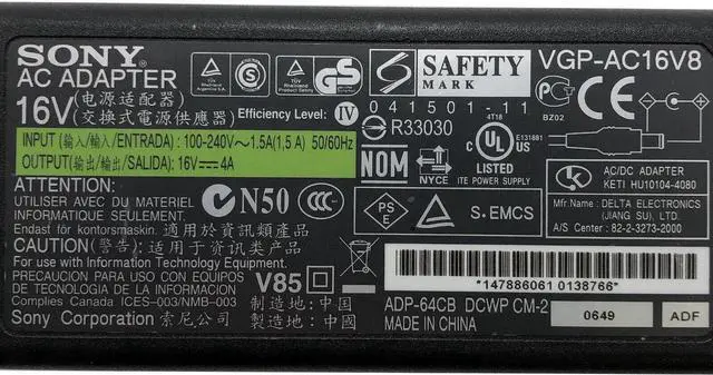 Alt view image 3 of 6 - NEW Genuine So-ny VGP-AC16V8 AC Power Supply Adapter for Sony VAIO W/Cord