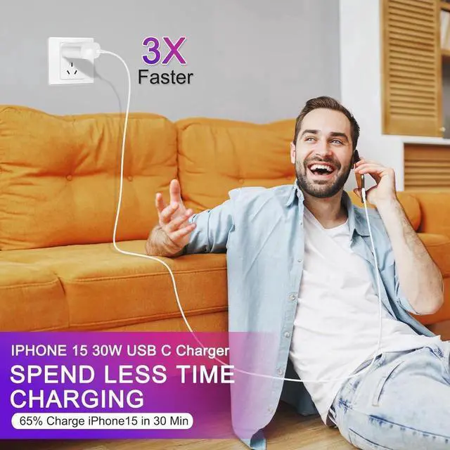 Alt view image 4 of 7 - iPhone 15 Pro Max Charger 30W USB C iPhone 15 Charger Block Fast Charging with 10FT Long Type C Cord Cable for iPhone 15/15 Pro/15 Pro Max/15 Plus, iPad Pro/Mini/Air, Samsung S24/S23/ Ultra-3 Pack