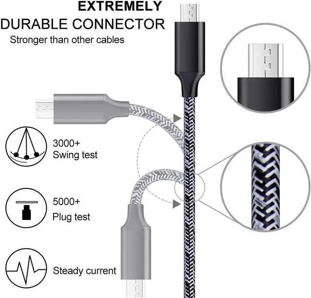 Alt view image 5 of 5 - Android Charger, Android Phone Charger Micro USB Charger Cord Fast Charging Cable 6 ft Long with Wall Charger Block Plug for Samsung Galaxy S6 S7 J3 J7 Note 5,LG Stylo 2 3 Plus,Tablet,Kindle Fire