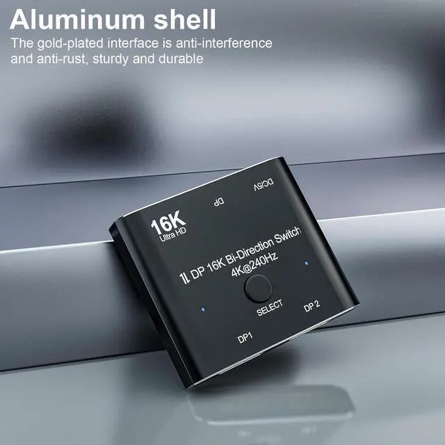 Alt view image 2 of 7 - 2 Port DisplayPort Switch, 16K@60Hz DP Switch Bi-Direction 8K@120Hz 4K@240Hz Displayport Splitter Converter for Multiple Source and displays 16K DP Video Converter