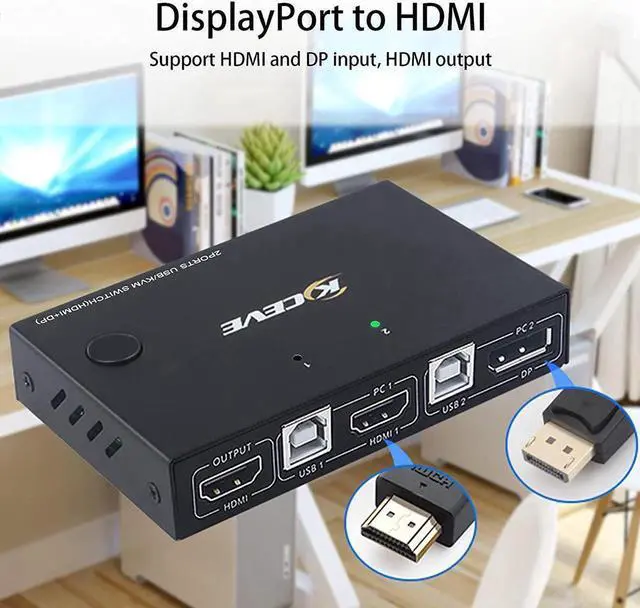 Alt view image 5 of 7 - Displayport HDMI KVM Switch, DP+HDMI 2 Port KVM Switch, HDMI and Displayport USB Switch for 2 Computers Share One Set Keyboard Mouse Printer and One Monitor, 4K @30Hz with DP to HDMI Function