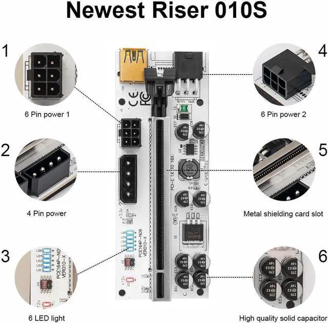 Alt view image 4 of 6 - 010 PCI-E Riser Card 010S 010X 009S 60CM USB 3.0 Cable PCI Express 1X to 16X Extender PCIe Adapter for GPU Graphics Card