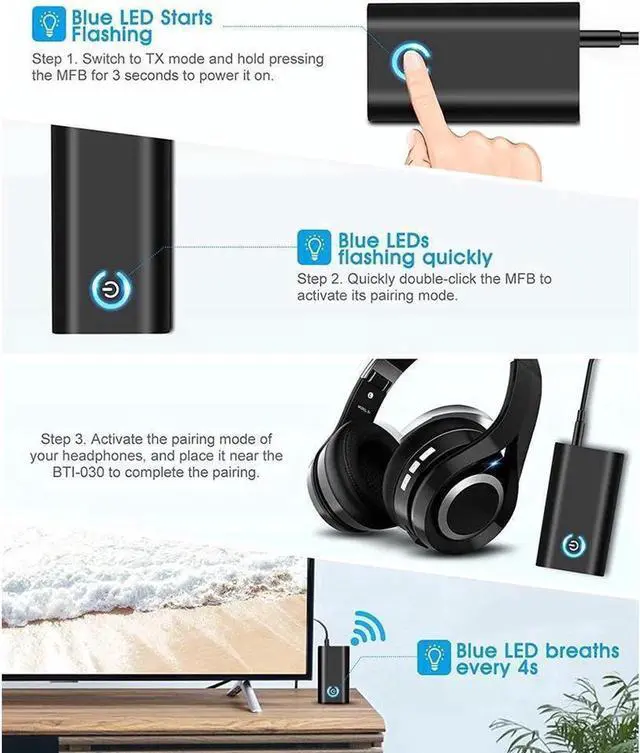 Alt view image 4 of 7 - 2-in-1 Bluetooth 5.0 Transmitter Receiver with 3.5mm Jack Aux for TV PC Home Car Sound System