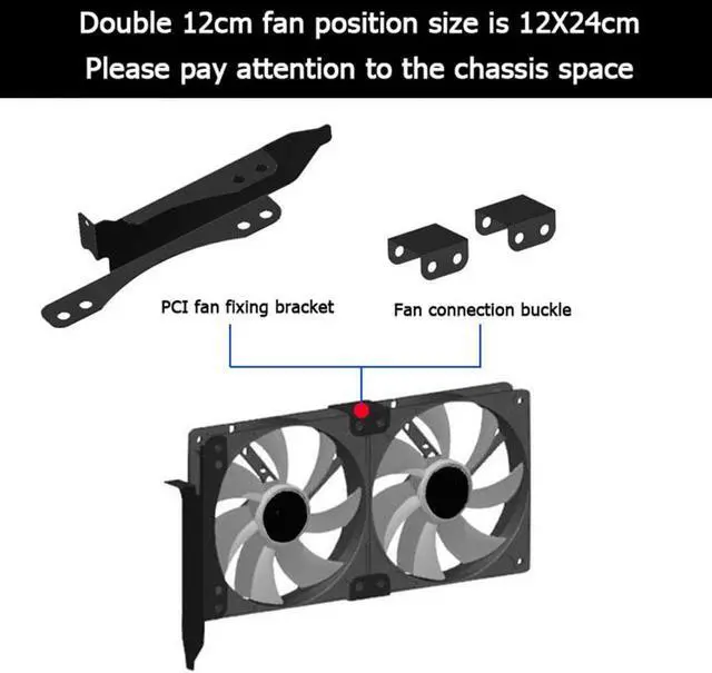 Alt view image 4 of 6 - Dual Fans Mount Rack Cooling Heatsink PCI Slot Bracket support 90MM/120MM Fan For Graphics Video Car Mount Cooling Fan Bracket