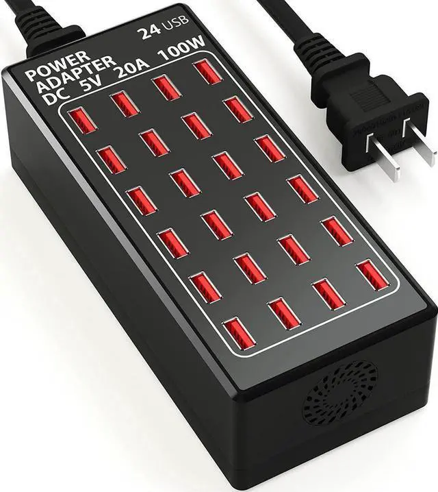 Main image of USB Charging Station, 24 Port 100W (20A) Multiport USB Charger Station with Intelligent Detection for Smartphones,Tablets and More, Suitable for School Hotel Mall Shop Travel
