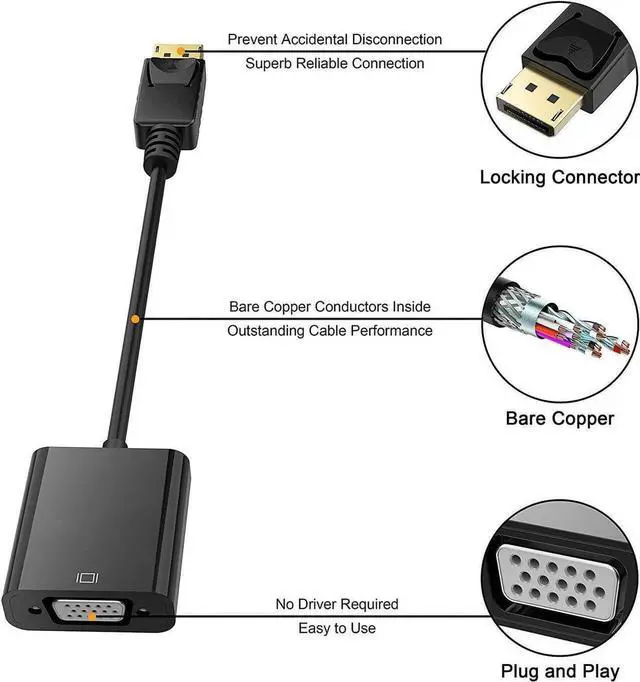 Alt view image 6 of 6 - Isptewhie HDMI to VGA Gold-Plated HDMI to VGA Adapter Male to Female for Computer Desktop Laptop PC Monitor Projector HDTV Chromebook Raspberry Pi Roku Xbox and More