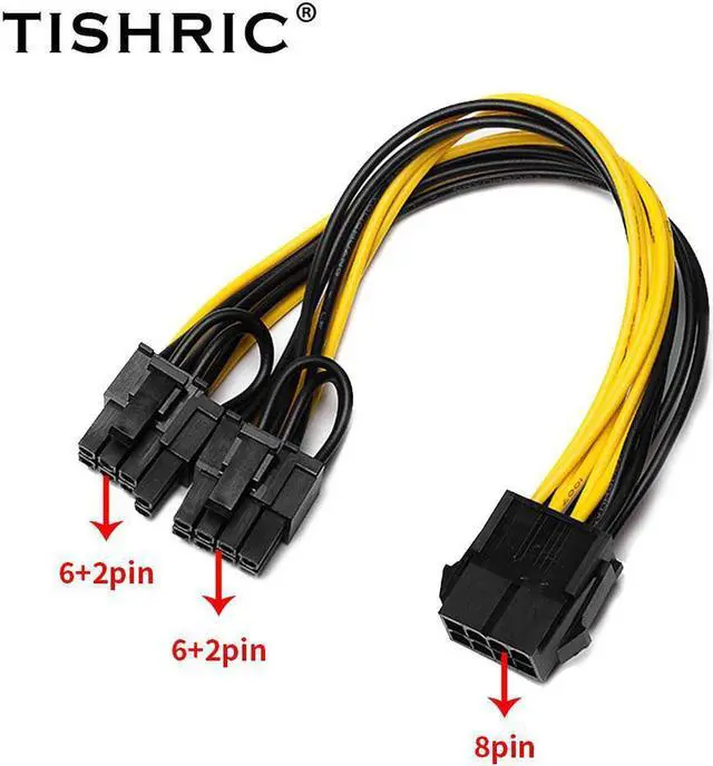 Alt view image 2 of 6 - 8 Pin PCI Express to Dual PCIE 6+2 Pin Power Cable Motherboard Graphics Card PCI-E Riser GPU Power Data Cable 20cm