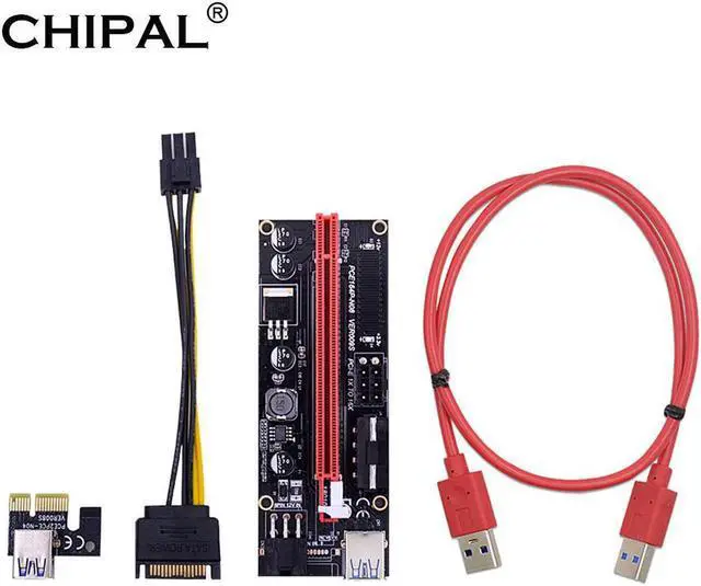 Alt view image 3 of 6 - Dual LED VER009S PCI-E Riser Card PCI Express 1X to 16X Adapter 60CM USB 3.0 Cable 6Pin Power for Graphics Card