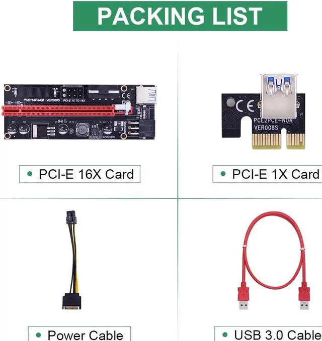 Alt view image 6 of 6 - Dual LED VER009S PCI-E Riser Card PCI Express 1X to 16X Adapter 60CM USB 3.0 Cable 6Pin Power for Graphics Card