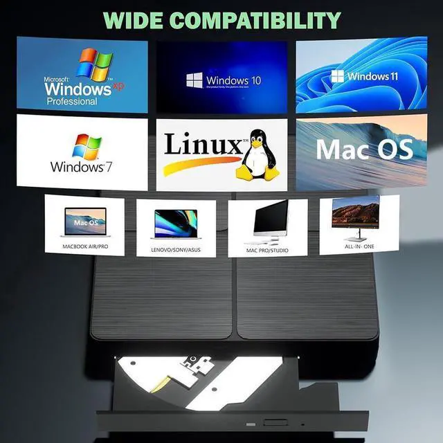 Alt view image 5 of 6 - DVD Player Portable CD Player for Laptop, External CD DVD Drive, USB 3.0 & Type C Optical DVD Drive DVD Burner CD ROM External CD/DVD Drive for PC for Desktop PC Laptop Windows Linux MacOS