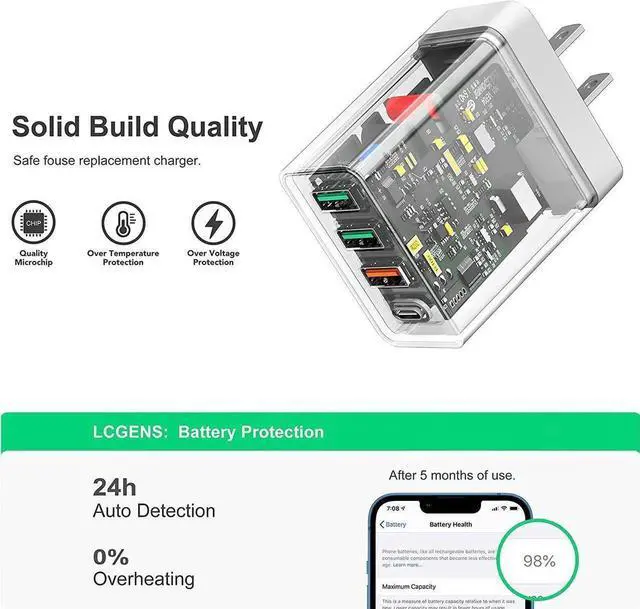 Alt view image 2 of 7 - 35W USB C Wall Charger Block, 2-Pack 4 Port PD+QC Fast Power Adapter, Type C Charging Brick Cube Plug for i-P-h-o-n-e 11/12/13/14/Pro Max, XS/XR/X, Tablet, Android Smartphones (White)