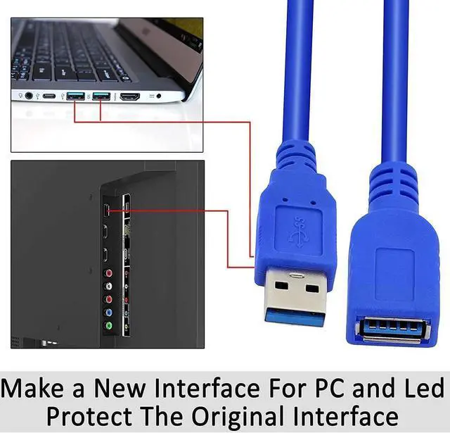 Alt view image 5 of 7 - USB 3.0 Extension Cable 3-Pack ,USB 3.0 High Speed Extender Cord Type A Male to A Female Extension Cable for Laptops/PC/Keyboard/Card Reader/Printer - Blue 10 ft.