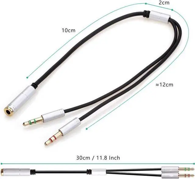 Alt view image 2 of 7 - (2 Pack) Headphones Y Cable Splitter Adapter for Computer, 3.5mm Female to 2 Male Premium Gold-Plated Corrosion-Resistant Audio Mic Y Cable for Headset Connecting to PC- 1Ft/30cm, Gray