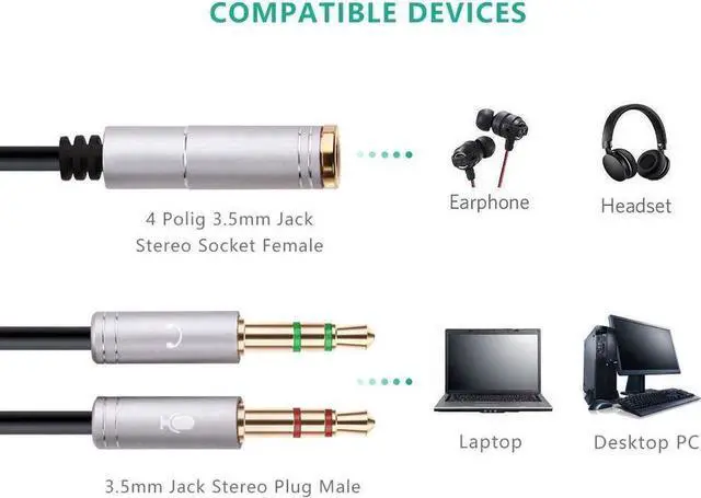 Alt view image 5 of 7 - (2 Pack) Headphones Y Cable Splitter Adapter for Computer, 3.5mm Female to 2 Male Premium Gold-Plated Corrosion-Resistant Audio Mic Y Cable for Headset Connecting to PC- 1Ft/30cm, Gray
