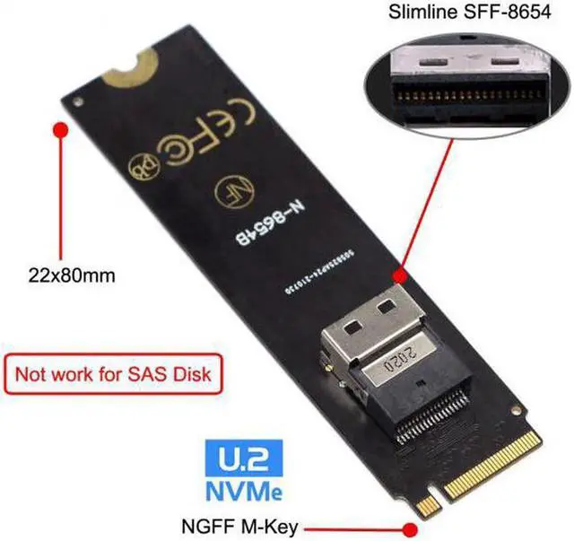 Alt view image 2 of 7 - Aomoproing NGFF M-Key NVME to U.2 U2 Kit SFF-8639 to SFF-8654 Slimline SAS PCIe SSD Adapter for Mainboard