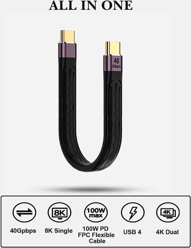 Alt view image 7 of 7 - USB C Female to USB C Male Cable,USB4 / Thunderbolt 4/3 Cable 100W,40Gbps Data Transfer Sync, Short USB C Cable Supports 8K Display