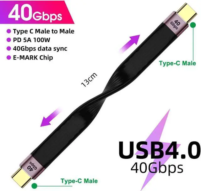 Main image of USB C Female to USB C Male Cable,USB4 / Thunderbolt 4/3 Cable 100W,40Gbps Data Transfer Sync, Short USB C Cable Supports 8K Display