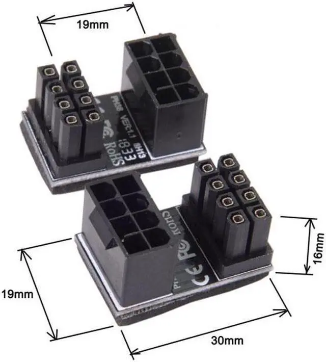 Alt view image 2 of 7 - Aomoproing ATX 8Pin Female to 8pin Male 180 Degree Angled Power Adapter for Desktops Graphics Card