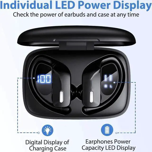 Alt view image 4 of 6 - Ture Wireless Earbuds, TWS Bluetooth Headphones 48H Play Back Earphones TWS Deep Bass in Ear Waterproof with Microphone LED Display for Sports Black