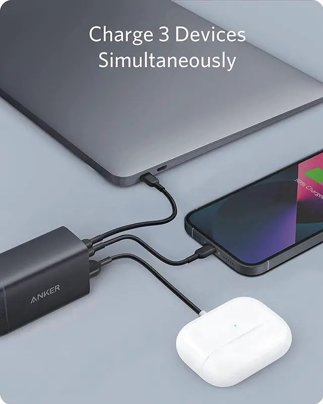 Alt view image 2 of 6 - An-ker USB C Charger, 735 Charger (Nano II 65W), PPS 3-Port Fast Compact Foldable Wall Charger for MacBook Pro/Air, iPad Pro, Galaxy S20/S10, Dell XPS 13, Note 20/10+, iPhone 13/Pro, Pixel, and More