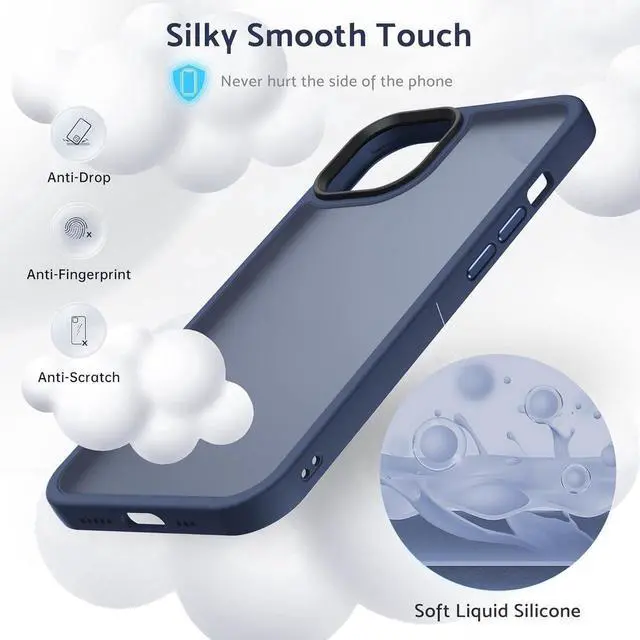 Alt view image 6 of 7 - Anqrp Designed for iPhone 14/13 Case, [Support Wireless Charging] Soft Silicone Slim Anti-Scratch Case for iPhone 14/13 6.1 inch, Blue