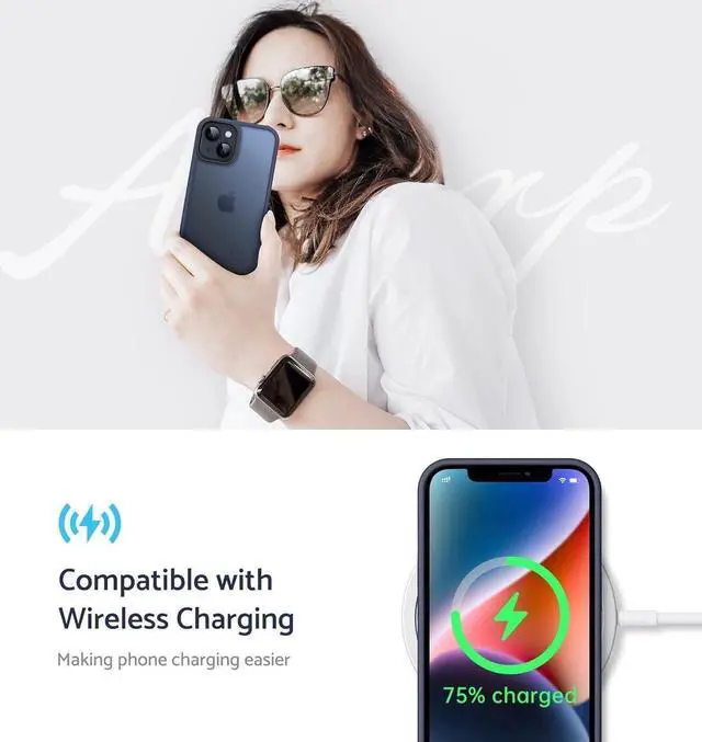 Alt view image 4 of 7 - Anqrp Designed for iPhone 14/13 Case, [Support Wireless Charging] Soft Silicone Slim Anti-Scratch Case for iPhone 14/13 6.1 inch, Blue