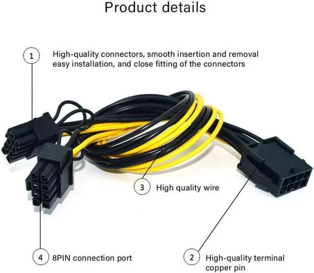 Alt view image 6 of 6 - 10Pcs 8 Pin to Dual 8(6+2)Pin PCI Express Power Cable 20cm Motherboard Graphics Card PCI-E GPU For Power Supply Cable Splitter
