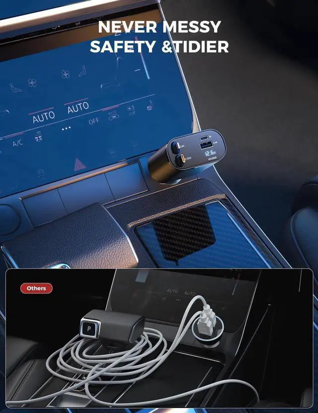 Alt view image 5 of 7 - Upgraded SUPERONE Retractable Car Charger 4 in 1, Fast Car Phone Charger with Cord 2.6ft, USB C and Lightning Car Charger Adapter, Compatible with iPhone 15/15 Pro Max/14/13/12/11, Galaxy, Pixel