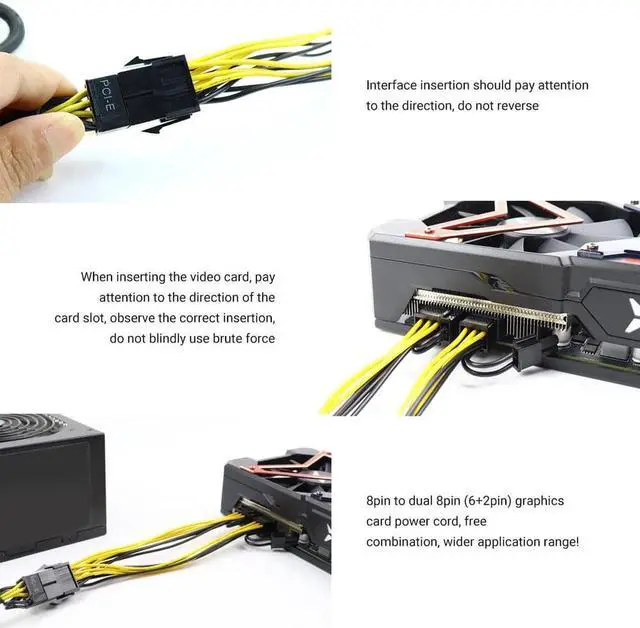 Alt view image 4 of 6 - 10Pcs 21/50cm 8Pin PCI Express to Dual PCIE 8(6+2) pin Power Cable Motherboard Graphics Card PCI-E GPU Power Data Cable Splitter