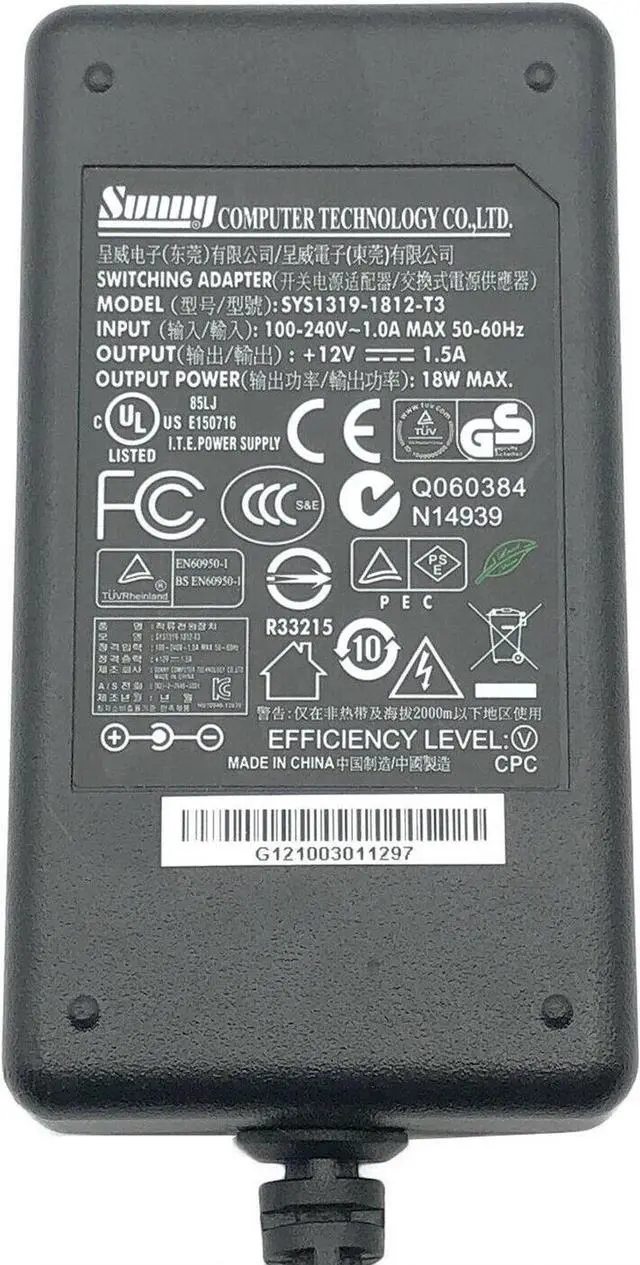 Alt view image 3 of 4 - Genuine Sun-ny SYS1319-1812-T3 AC Adapter 12V 1.5A For iRobot Braava 320 W/P.Cord