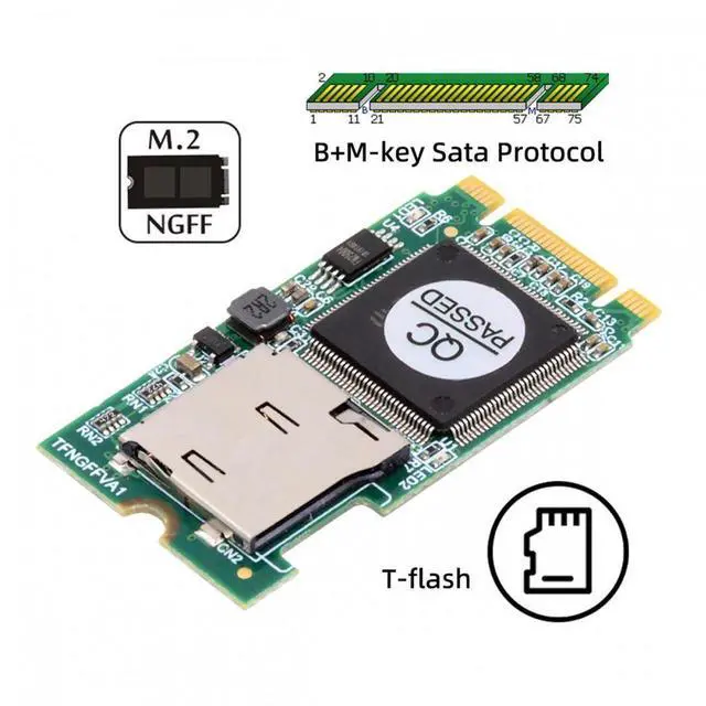 Alt view image 4 of 7 - Aomoproing 22x42mm M.2 NGFF B-Key to Micro SD T-Flash TF Card Rearder B+M Key Adapter Embedded for Industrial Mobile SSD