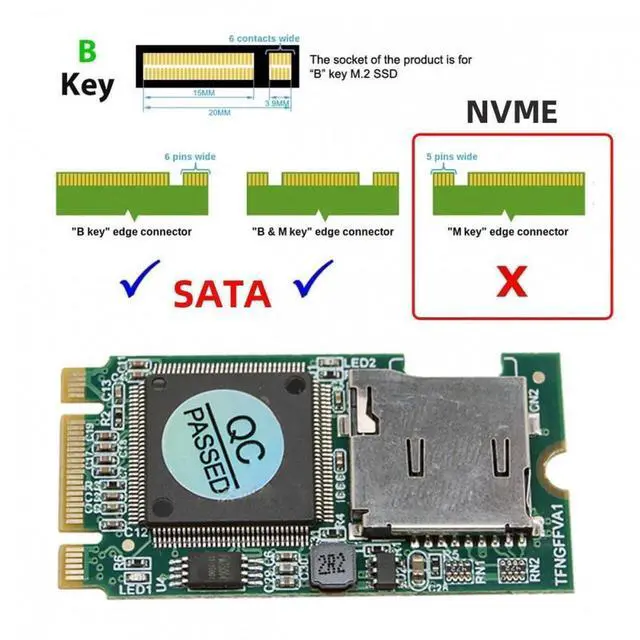 Alt view image 6 of 7 - Aomoproing 22x42mm M.2 NGFF B-Key to Micro SD T-Flash TF Card Rearder B+M Key Adapter Embedded for Industrial Mobile SSD