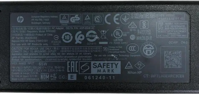 Alt view image 3 of 5 - Genuine H-P 65W AC Adapter Charger 710412-001 L24008-001 19.5V 3.33A 4.5 x 3.0 mm w/Cord OEM