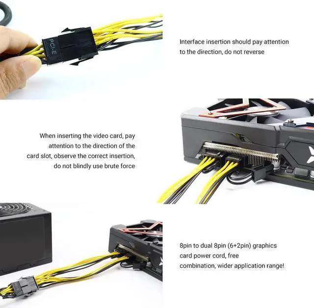 Alt view image 4 of 6 - 10Pcs 8 Pin PCI Express to Dual PCIE 6+2 Pin Power Cable BTC Mining GPU Motherboard Graphics Card Power Data Cable Splitter 20cm