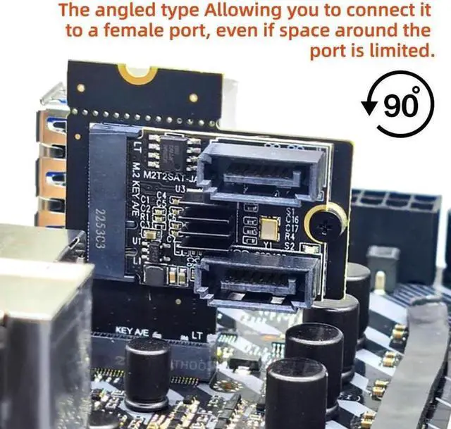 Alt view image 2 of 7 - Aomoproing NGFF Key A+E PCI Express Male to Female Right Angled 90 Degree Low Profile Adapter Extension Card Riser
