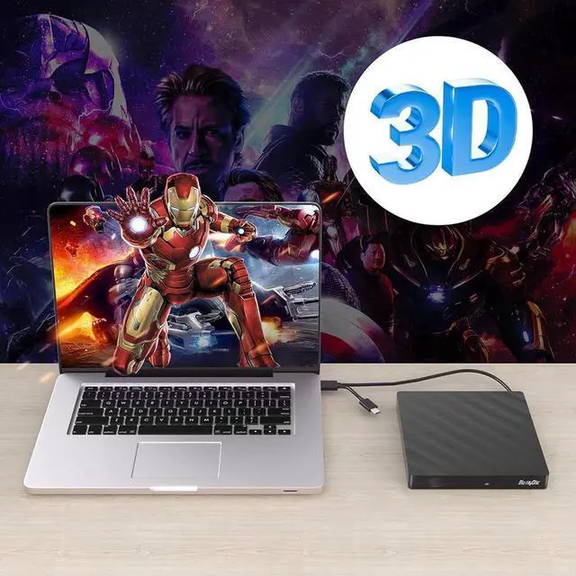 Alt view image 7 of 7 - 5 in 1 External Blu-ray CD DVD Drive, USB 3.0 Type-C Slim Optical Drive External Bluray DVD Burner with SD/TF Card Reader 2 USB 3.0 Hubs Compatible with Windows XP/7/8/10 MacOS Laptop and Desktop