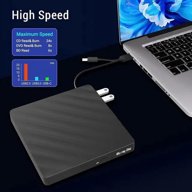 Alt view image 3 of 7 - 5 in 1 External Blu-ray CD DVD Drive, USB 3.0 Type-C Slim Optical Drive External Bluray DVD Burner with SD/TF Card Reader 2 USB 3.0 Hubs Compatible with Windows XP/7/8/10 MacOS Laptop and Desktop