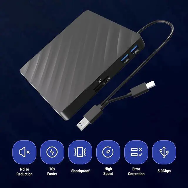 Alt view image 2 of 7 - 5 in 1 External Blu-ray CD DVD Drive, USB 3.0 Type-C Slim Optical Drive External Bluray DVD Burner with SD/TF Card Reader 2 USB 3.0 Hubs Compatible with Windows XP/7/8/10 MacOS Laptop and Desktop