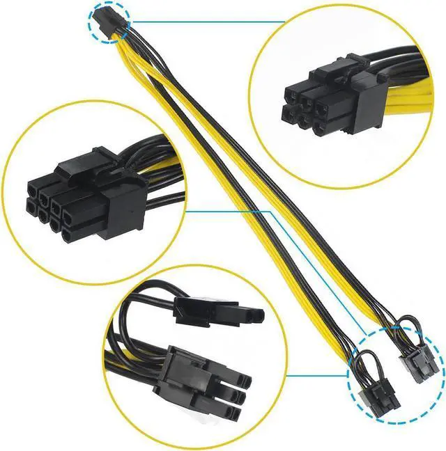 Alt view image 6 of 6 - 20cm 6-pin to PCIE Dual 6+2-pin (6-pin/8-pin) Power Splitter Cable GPU Graphics Card 6Pin to 2x8pin Power Supply Cable Cord