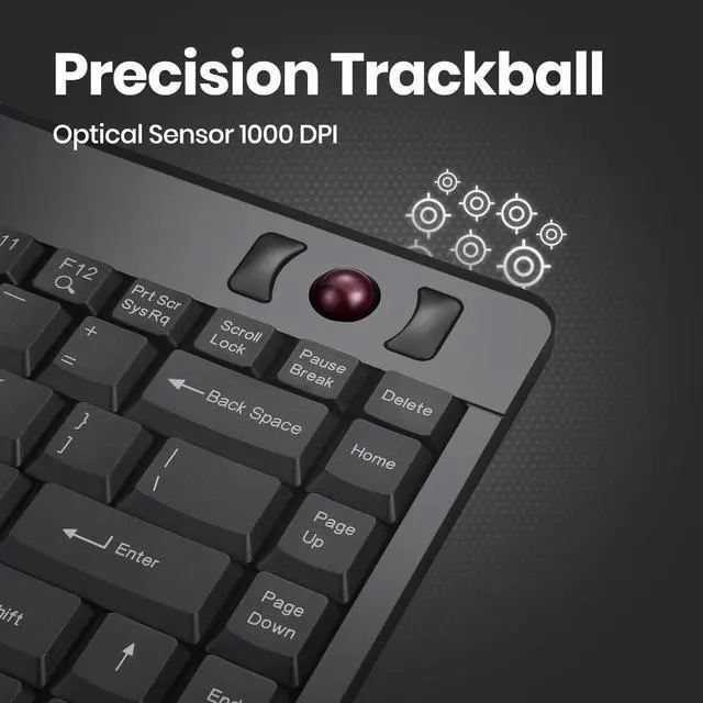 Alt view image 2 of 7 - P-eri-xx PERIBOARD-505H PLUS, Wired USB Trackball Keyboard - Built-in 2x USB 2.0 Hubs - Mini Design - Fit with Professional or Industrial Use - Built inTrackball - US English Layout