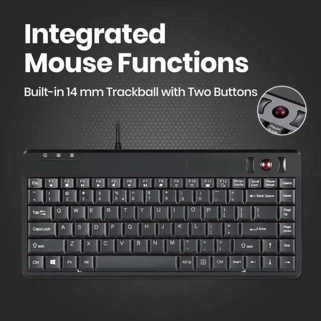 Alt view image 4 of 7 - P-eri-xx PERIBOARD-505H PLUS, Wired USB Trackball Keyboard - Built-in 2x USB 2.0 Hubs - Mini Design - Fit with Professional or Industrial Use - Built inTrackball - US English Layout